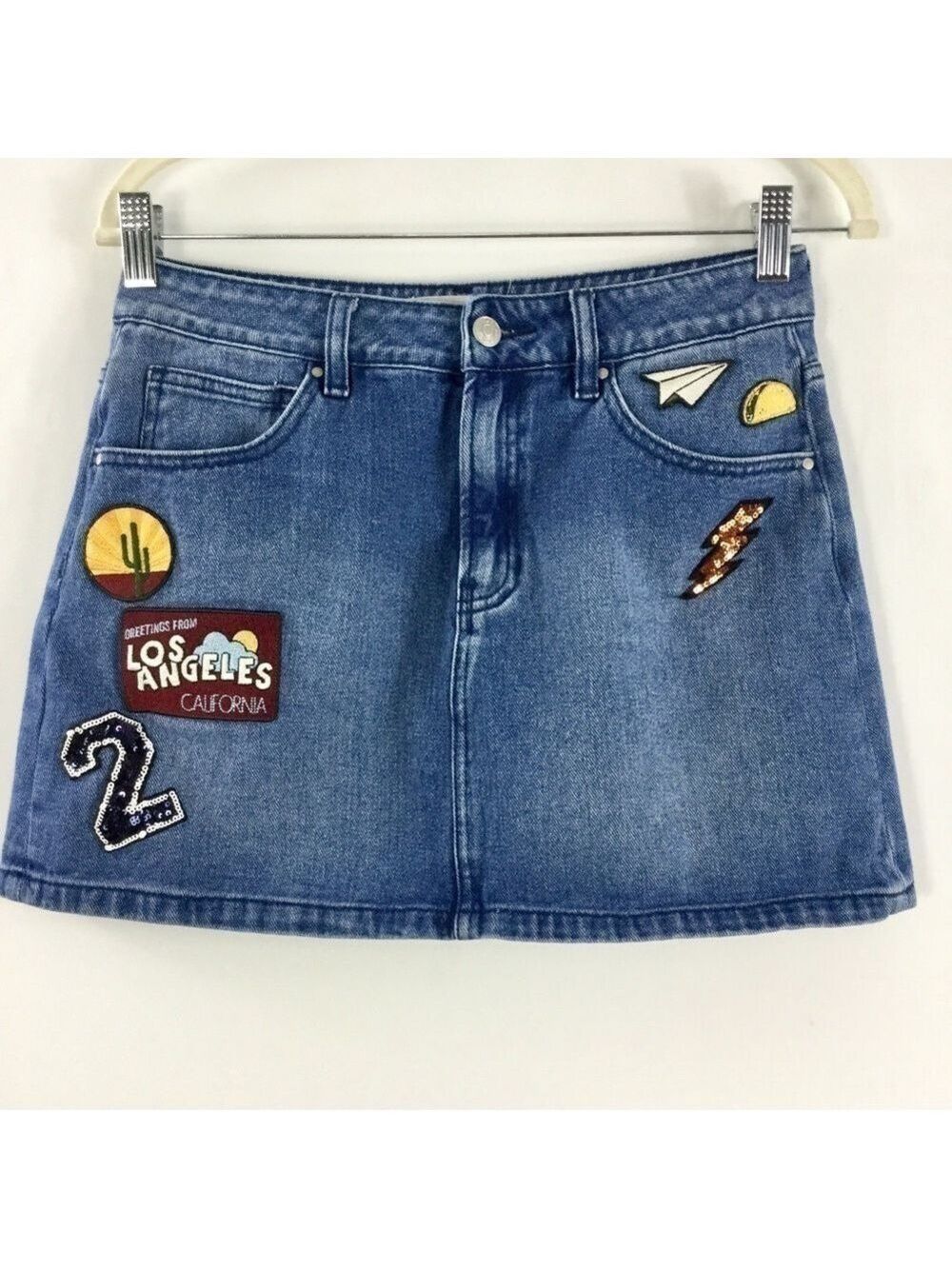 PACSUN Denim Jean Mini Skirt With Patches Size 27